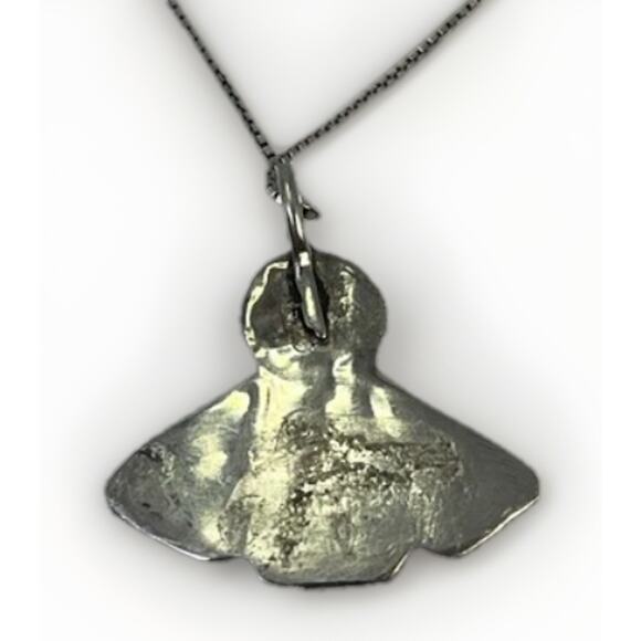 Vintage Navajo Sterling Silver Turquoise Onyx & Coral Pendant Necklace - 19” - Picture 12 of 16